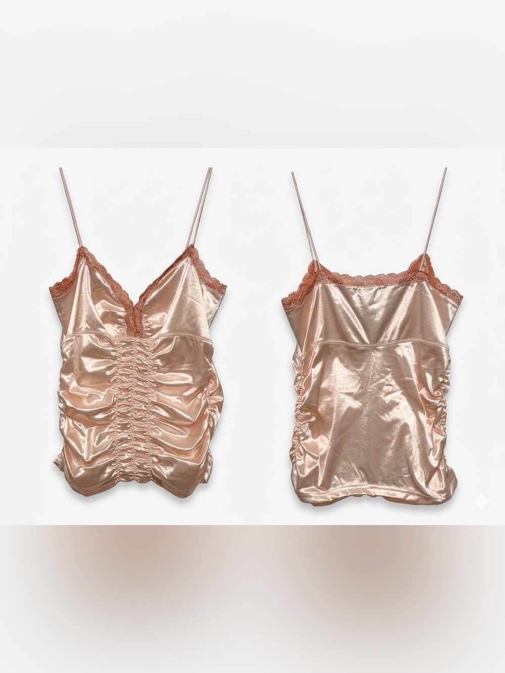 Moda International Pink Satin Ruched Cami Lace Top M